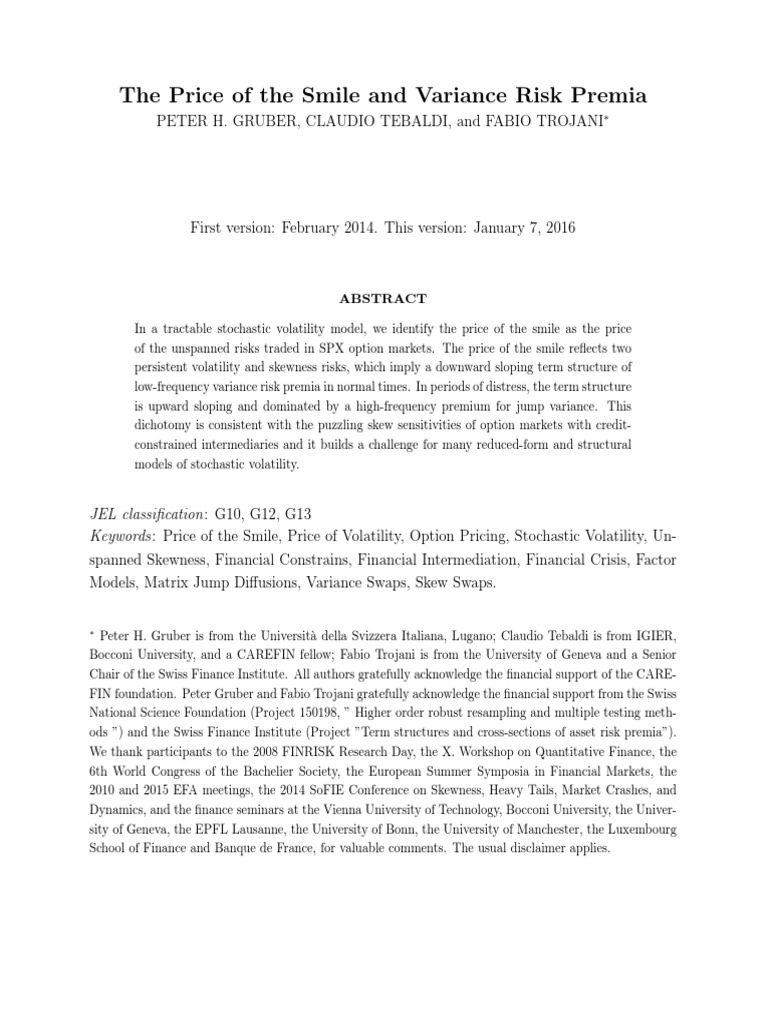 58 Trojani The Price of The Smile and Variance Risk Premia PDF