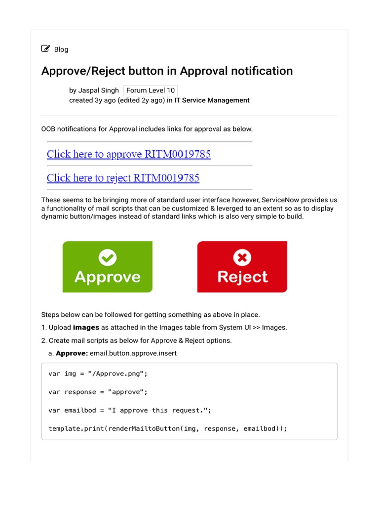 Approve Reject Button