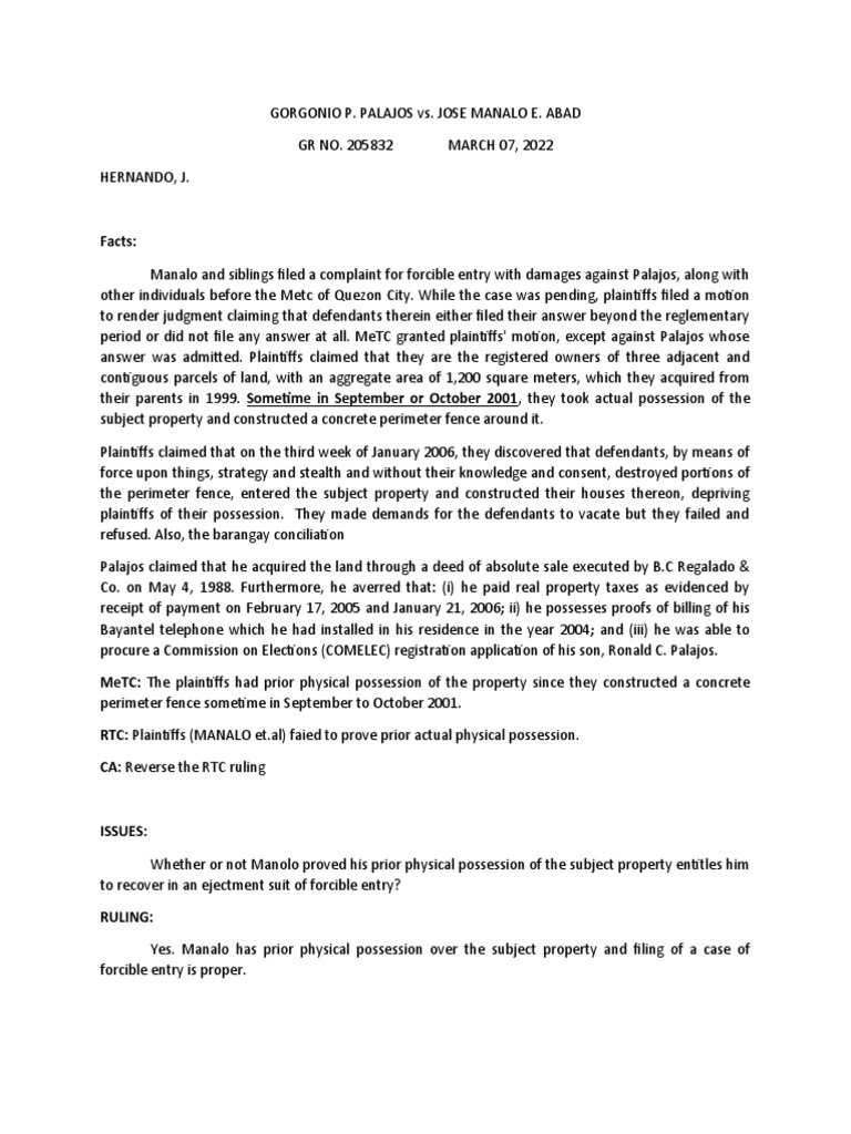 Palajos vs abad pdf property lawsuit