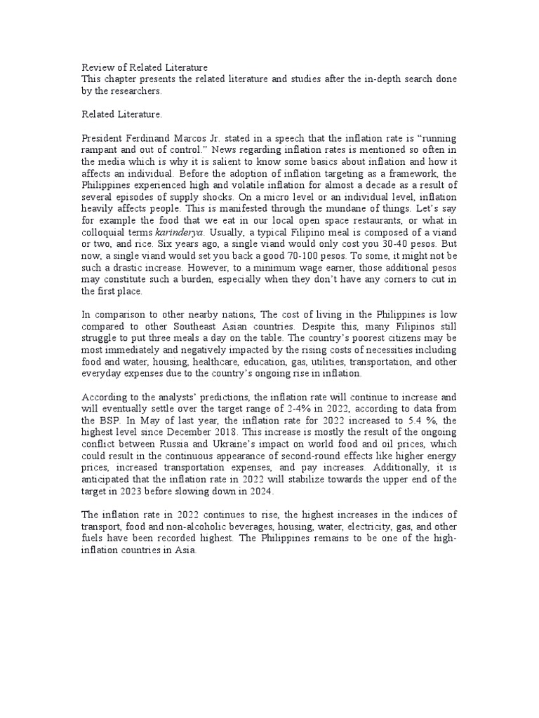 Review of Related Literature PDF Cost Of Living Inflation