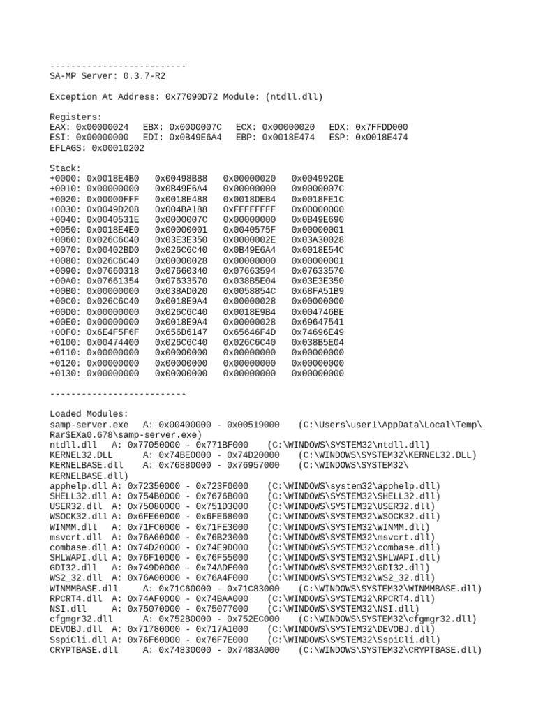 SA-MP Server Crash Report 0.3.7-R2 | PDF | Ilmu Komputer ...