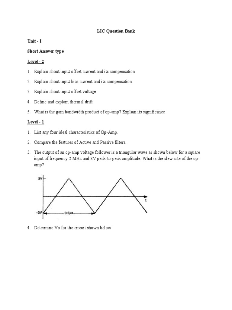 LIC Question Bank for Op-Amps | PDF | Operational Amplifier | Amplifier