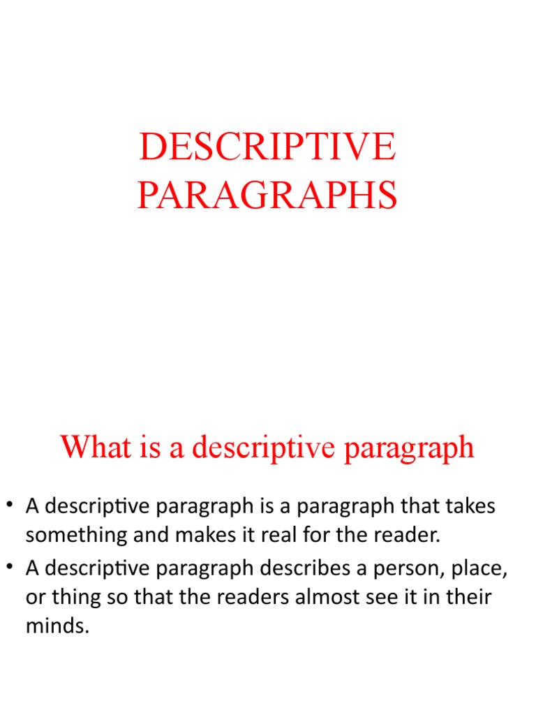 Descriptive Paragraphs PDF Adjective