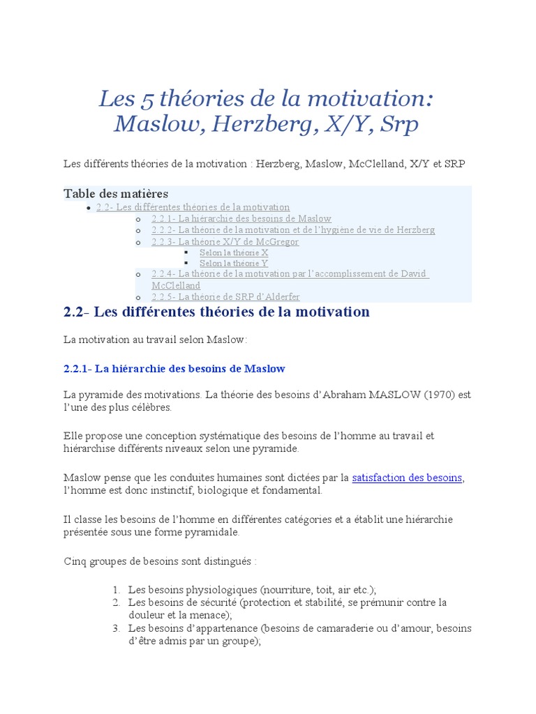 Les 5 Théories de La Motivation | PDF | Motivation | Motivant