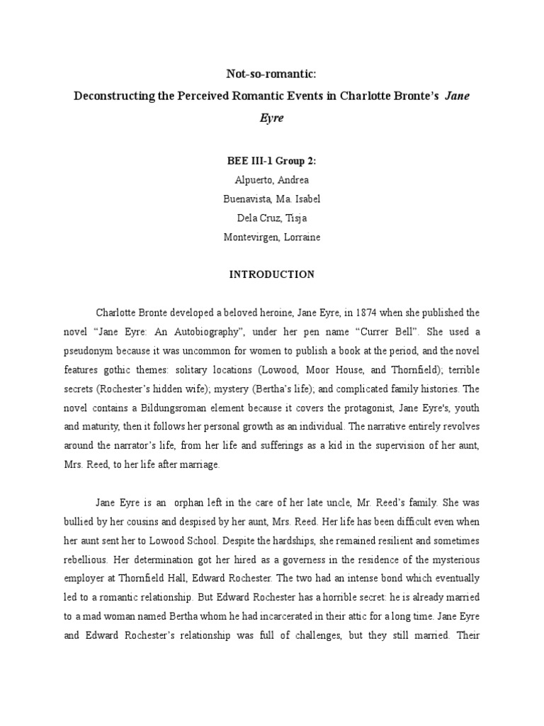Group 2 Novel Analysis Jane Eyre PDF Jane Eyre