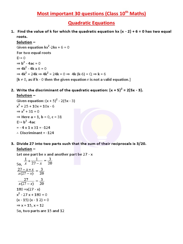 Quadratic Equations PDF Rectangle Quadratic Equation