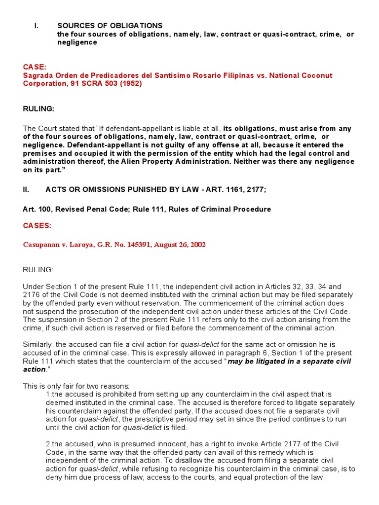 Sources of Obligations Doctrine PDF Burden Of Proof (Law
