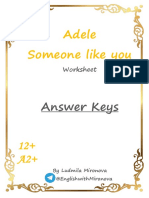 Adele Someone Like You Worksheet - Answer Keys
