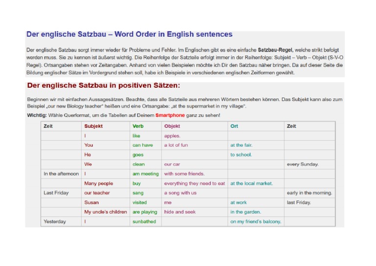 Satzbau Englisch PDF