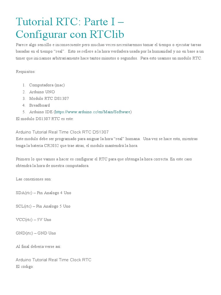 Tutorial RTC con DS1307 y Arduino | PDF | Lenguaje de programación ...