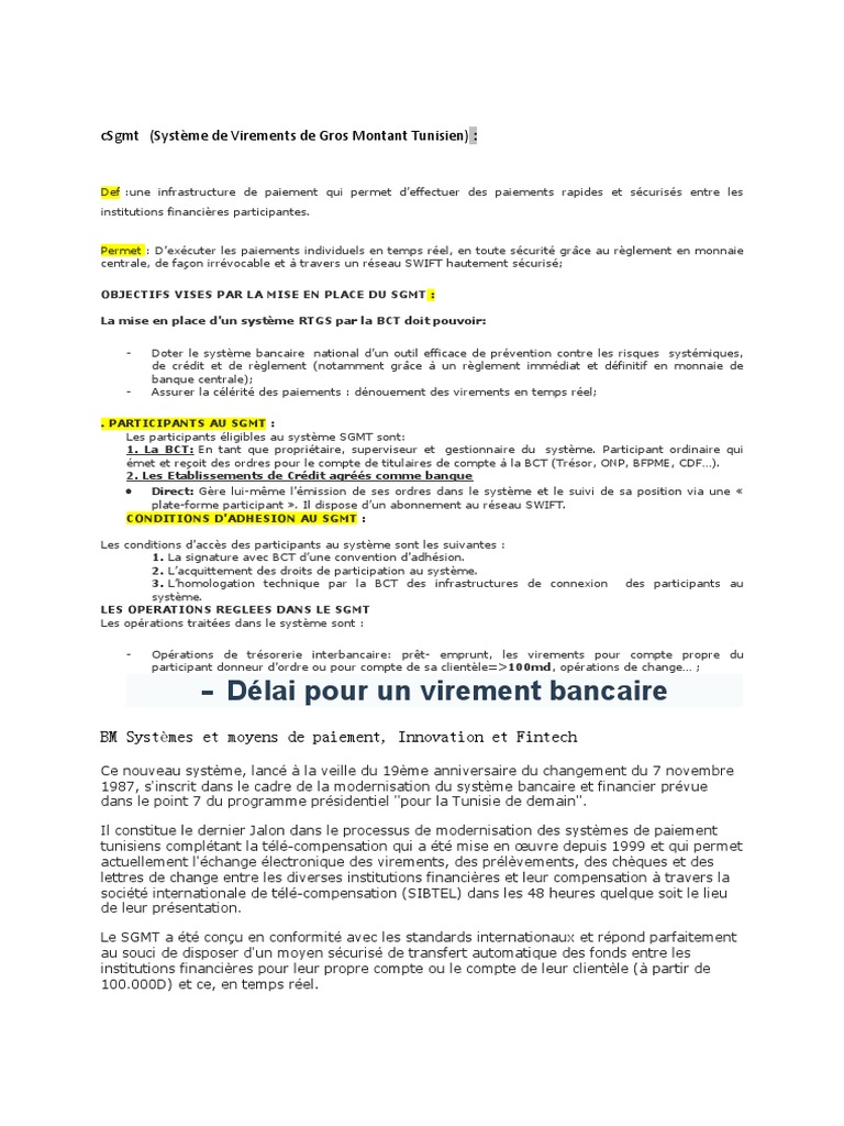 Système SGMT : Virements Gros Montants Tunisie | PDF | Banques ...