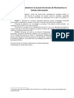 Metodologia Organizării Și Desfășurării Concursului de Admitere În Cadrul Școlii Doctorale de Matematică Și Știința Informației