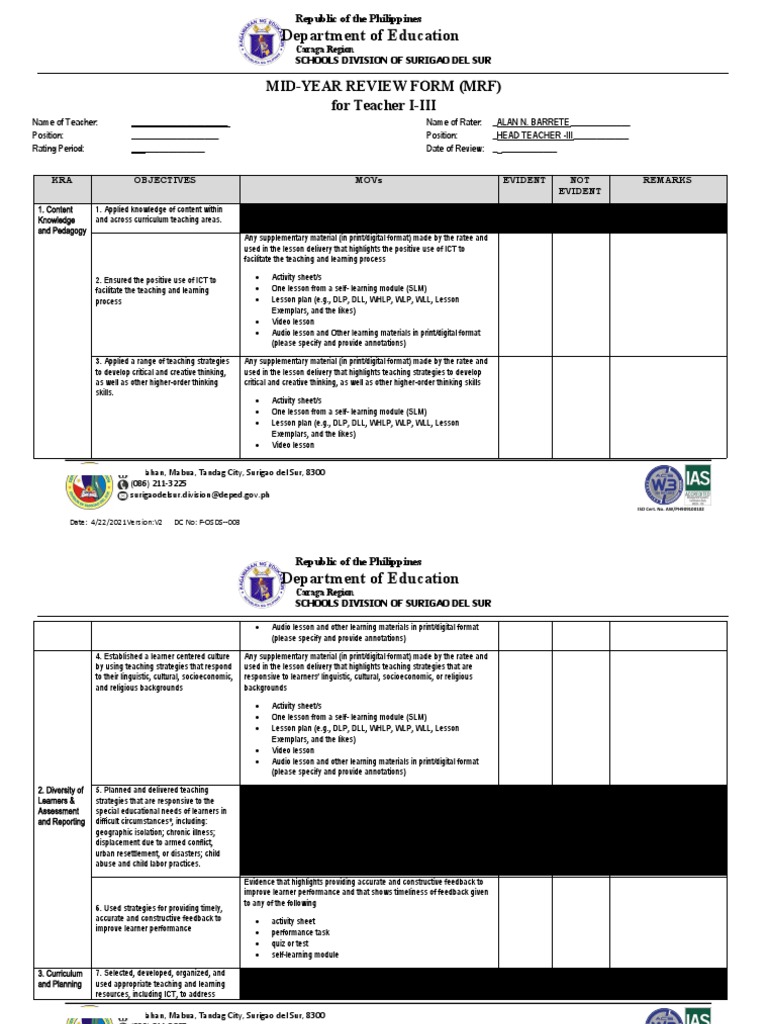 Mid Year Assessment Tool For Teachers I III | PDF | Educational ...