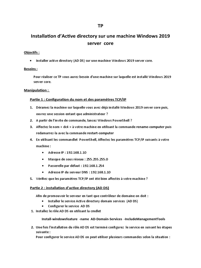 Installation d'Active Directory sur Windows 2019 | PDF | Active ...