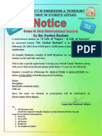 Notice for Motivational Session by Dr Farhat Hashmi