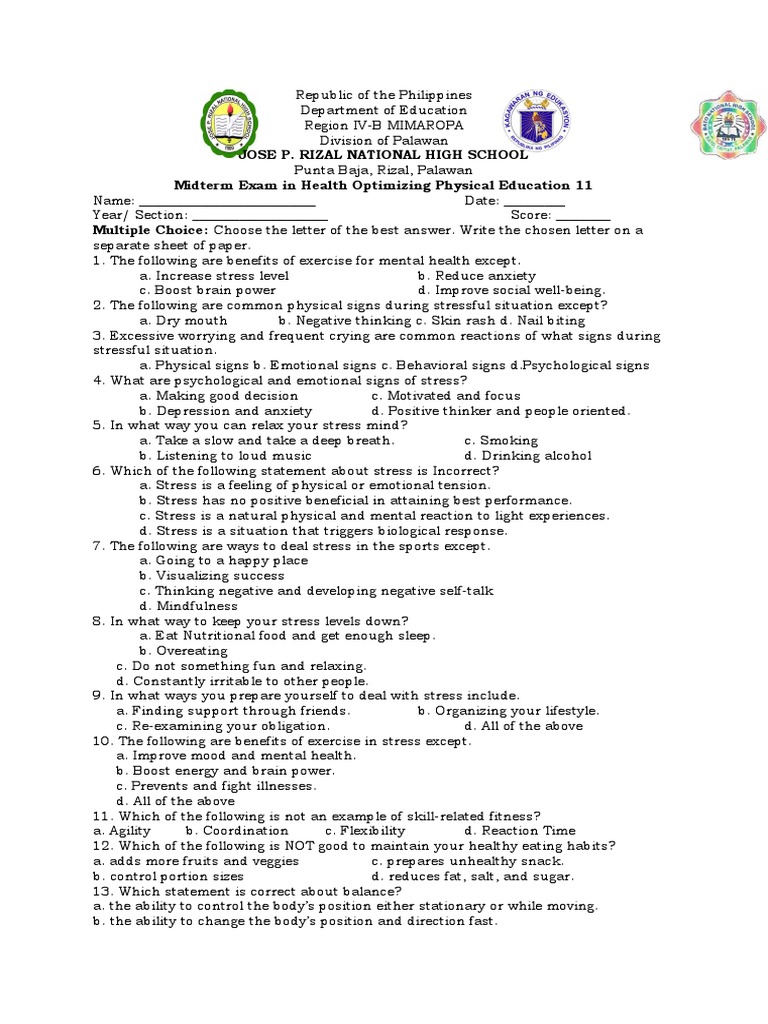 Midterm Exam in Health Optimizing PE 11 | PDF | Physical Fitness ...