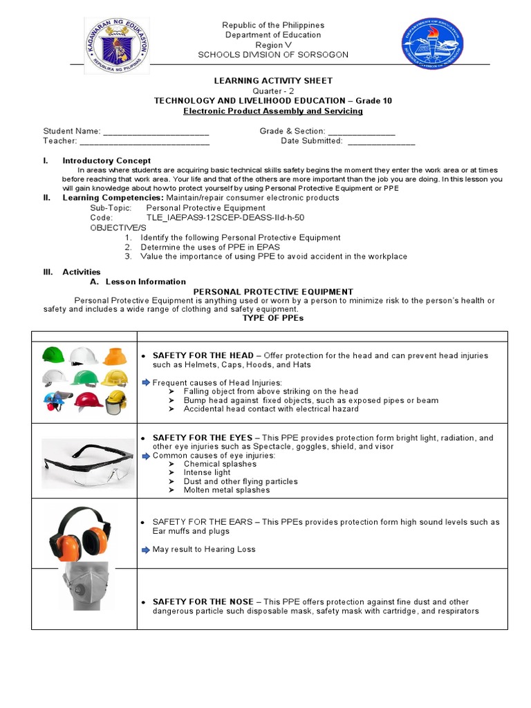 TLEEPAS Grade10 Q2 LAS5 PDF Personal Protective Equipment Workplace