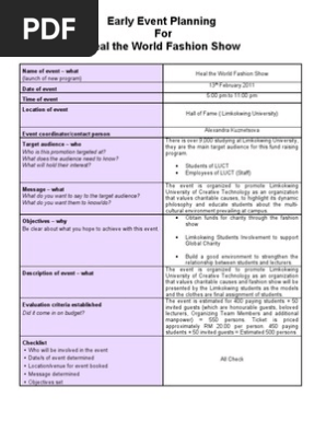 Early Event Planning Template