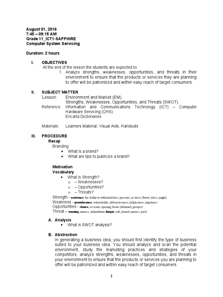 12 - Environment and Market (EM) - Weaknesses, Opportunities, and ...