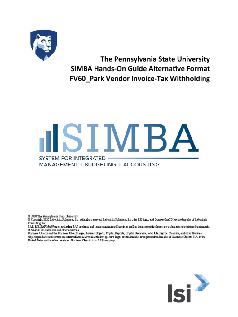 FV60 Park Vendor Invoice Tax Withholding SIMBA Hands On Guide ...