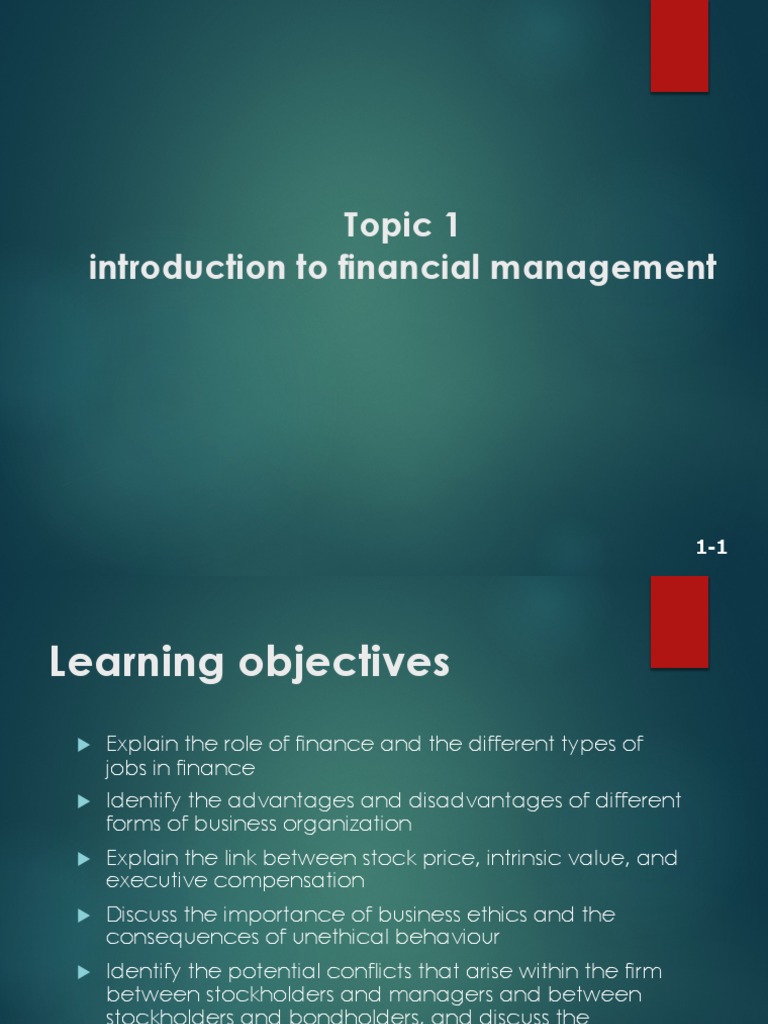 TOPIC 1 Overview of Financial Management PDF Investing Economies