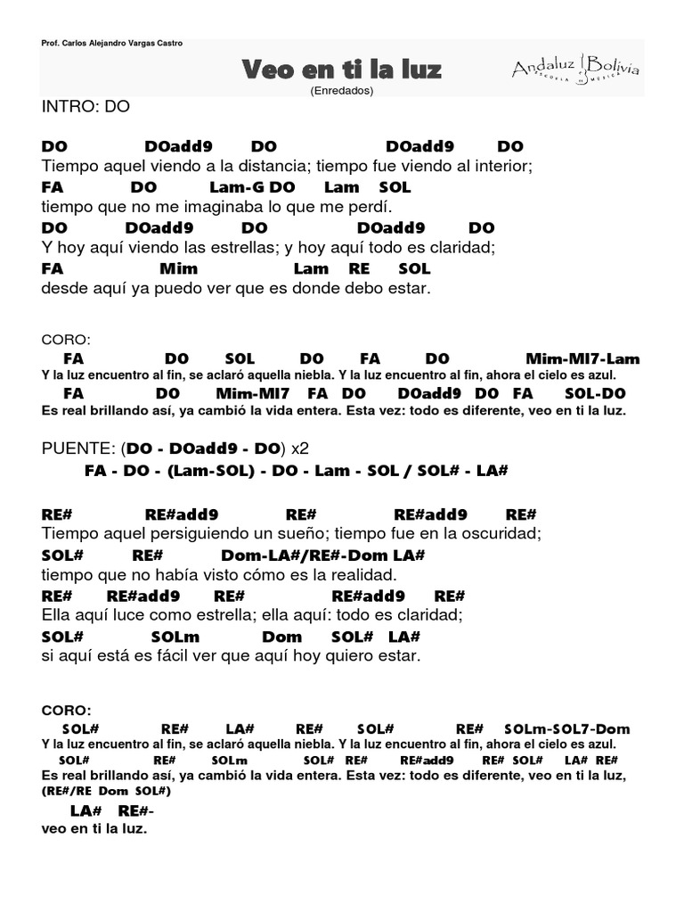 Veo en Ti La Luz Chords PDF