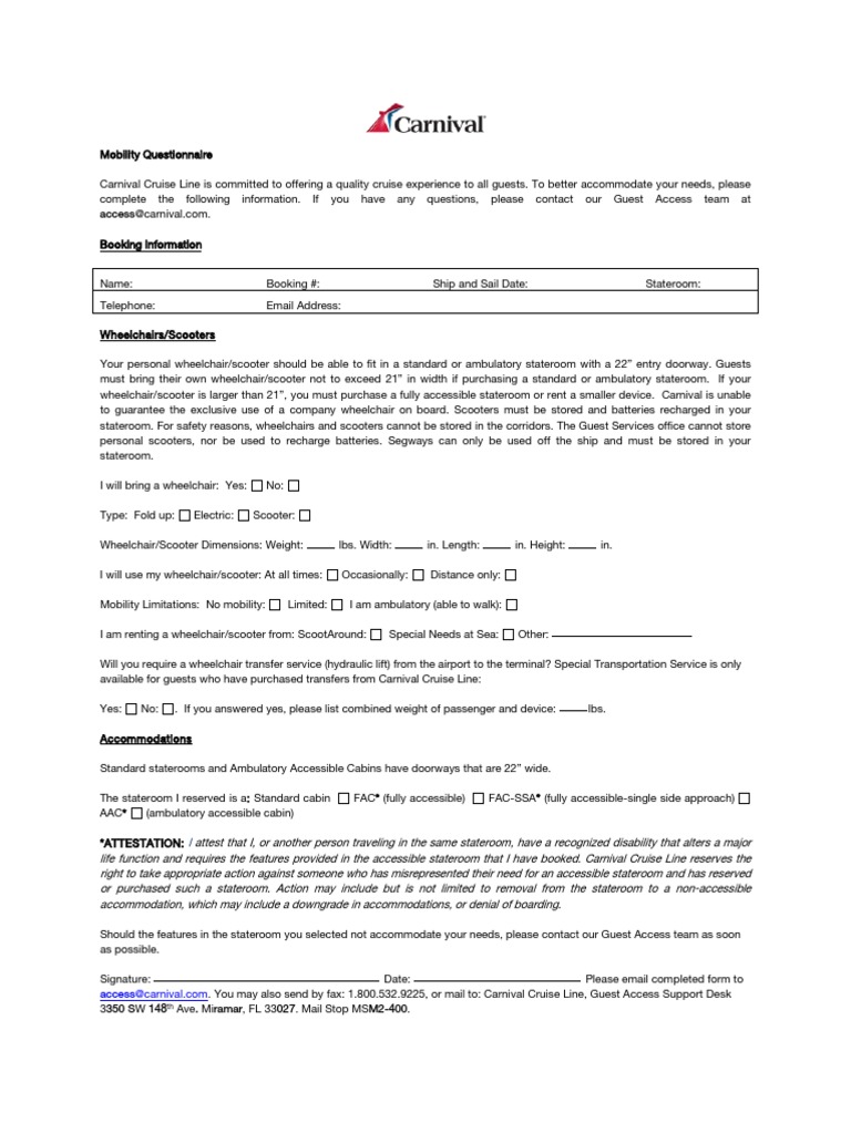 Mobility Questionnaire 071317 PDF PDF Wheelchair Cabin (Ship)