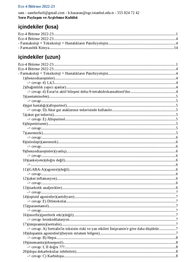 Ecz-4 Bitirme 2022-23 Sorular Ver4 | PDF