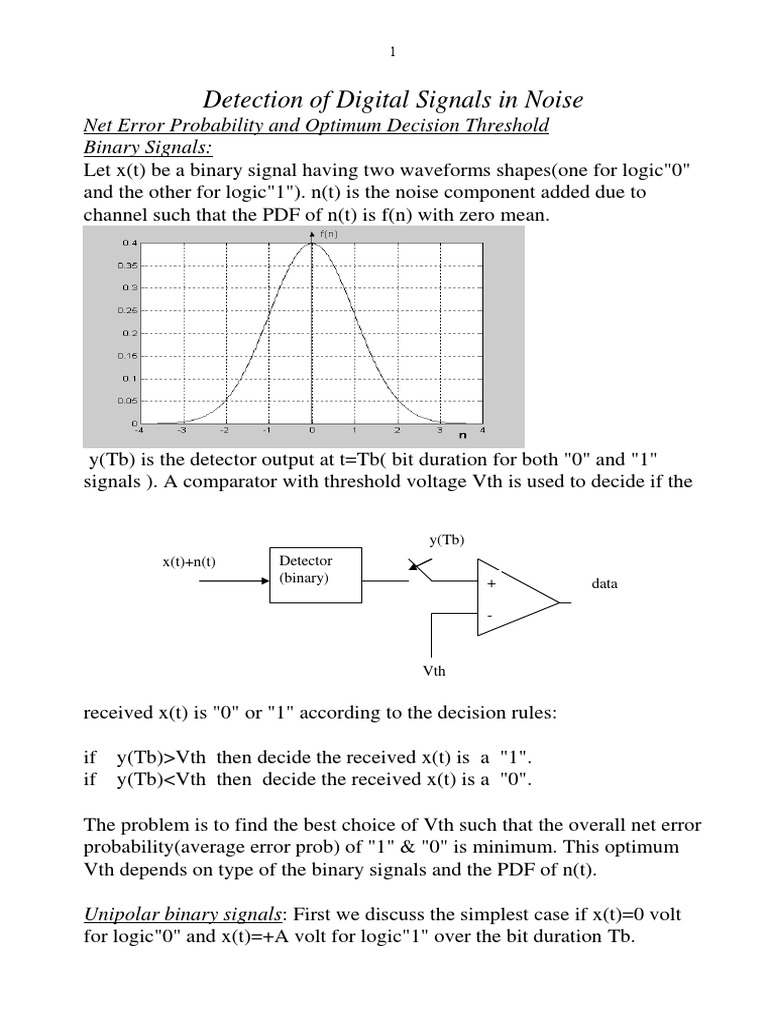 Optimum Detection of Digital Signals in Noise Evaluating Net Error Probability and Decision