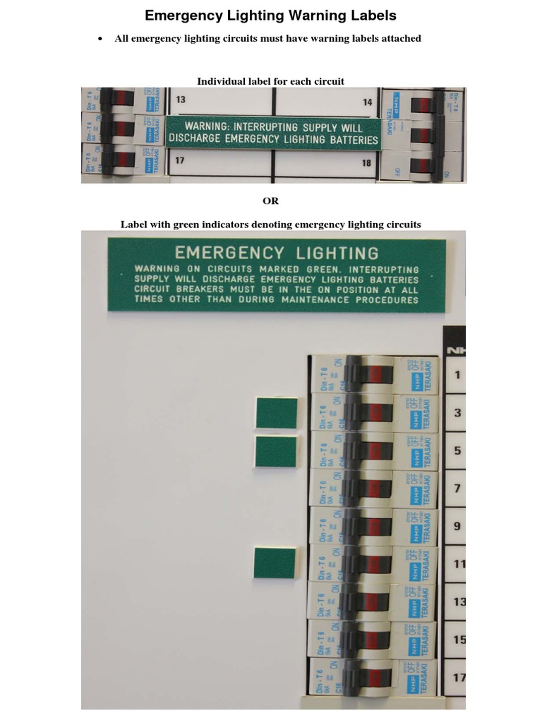 Emergency Lighting Circuit Warning Labelling PDF