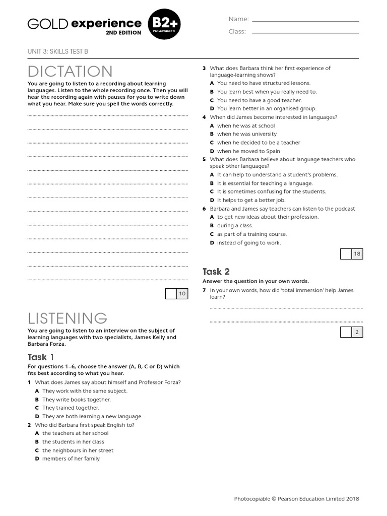 Gold Exp B2P U3 Skills Test B | PDF | Teachers | Stereotypes