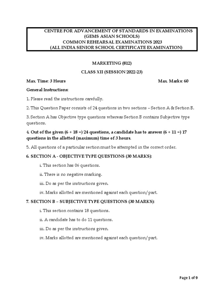 PDF CASE Exam Question Paper Grade 12 Marketing PDF Pricing Demand