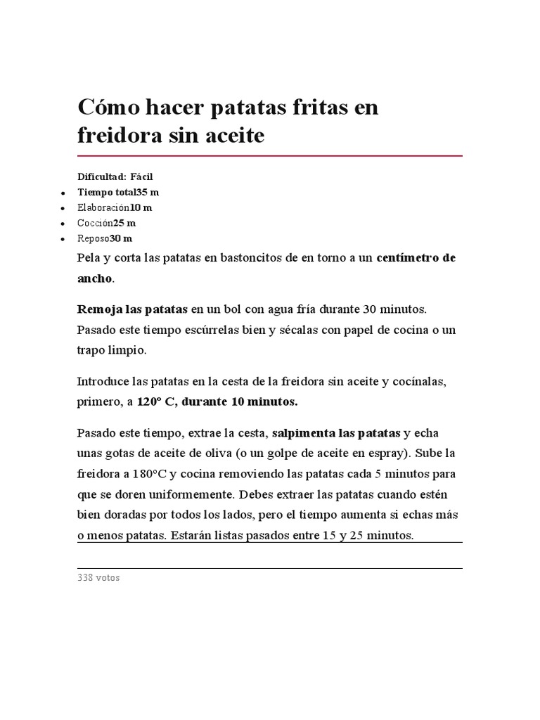 Cómo Hacer Patatas Fritas en Freidora Sin Aceite PDF