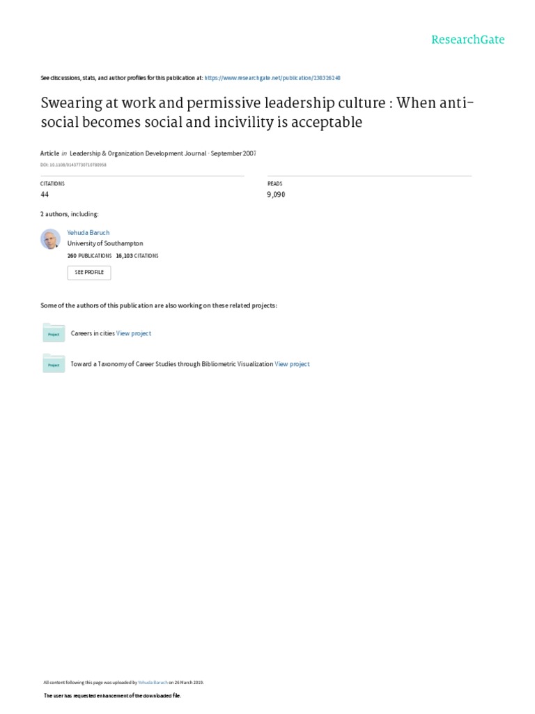 Swearing at Work and Permissive Leadership Culture | PDF | Profanity ...