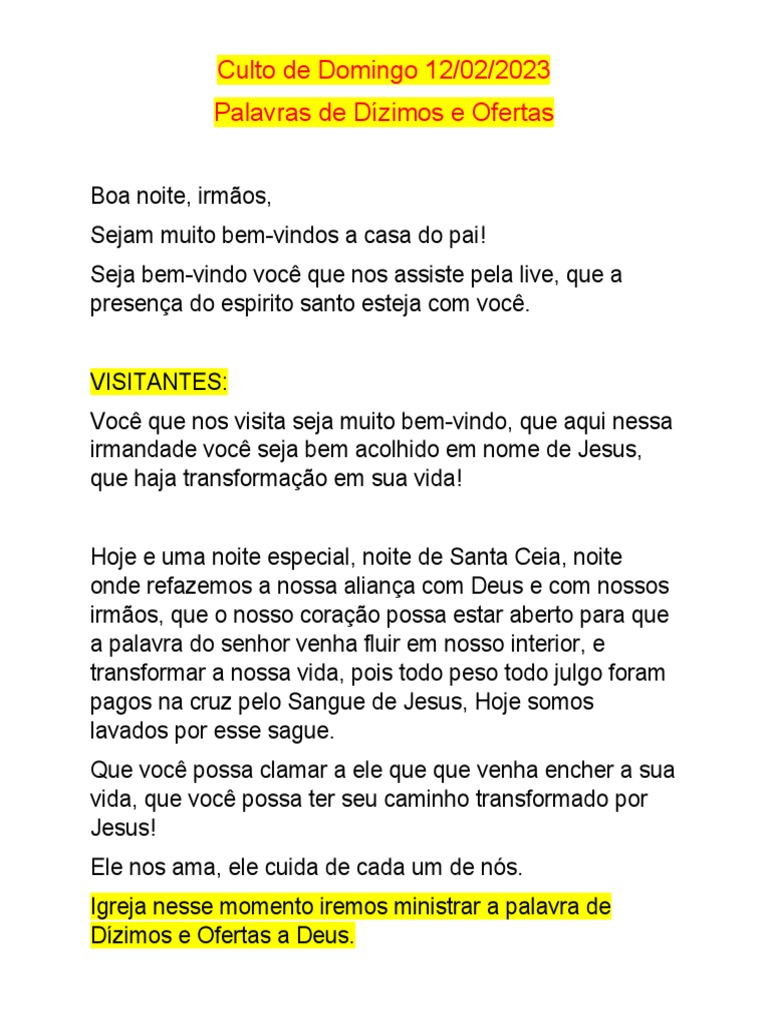 Oração e Reflexão sobre Dízimos e Ofertas | PDF | Oração | Dinheiro
