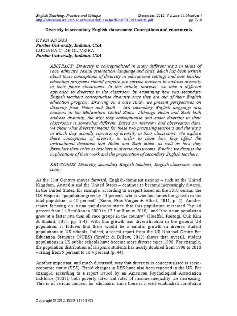 DIVERSITY PDF Teachers Socioeconomic Status