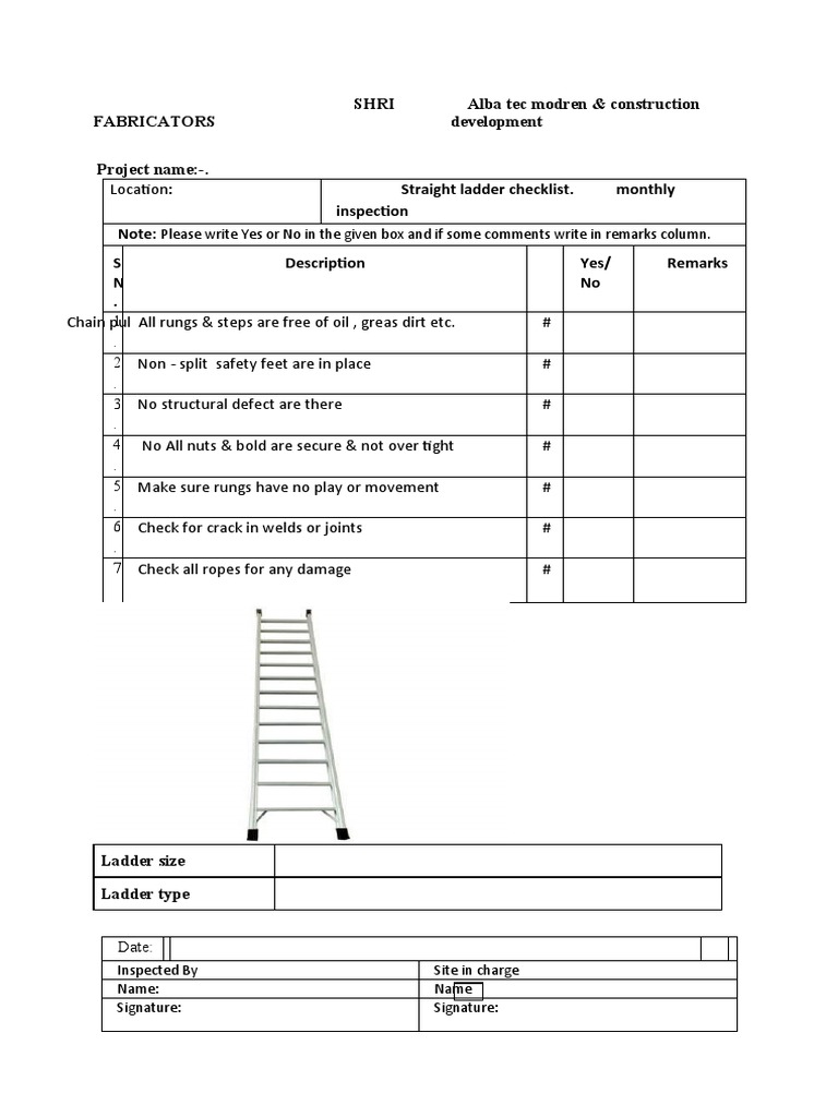 Checklist For Equipment Inspection Chain Pulley Block PDF