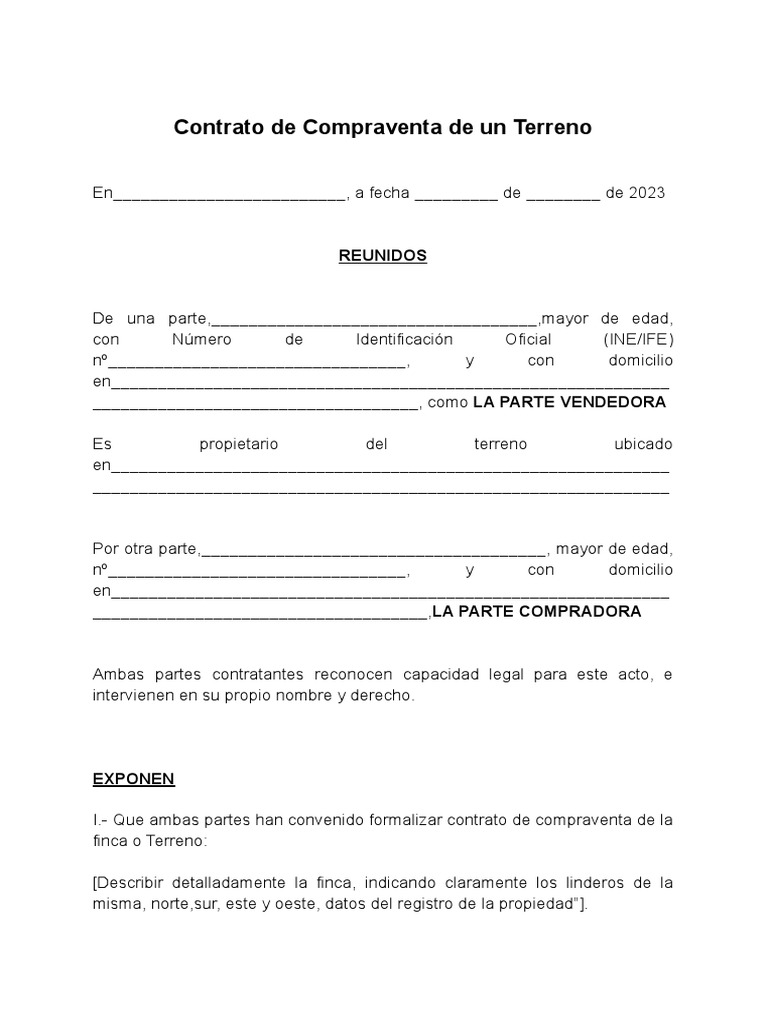 Contrato de Compraventa de Terreno | PDF | Derecho civil (sistema legal ...