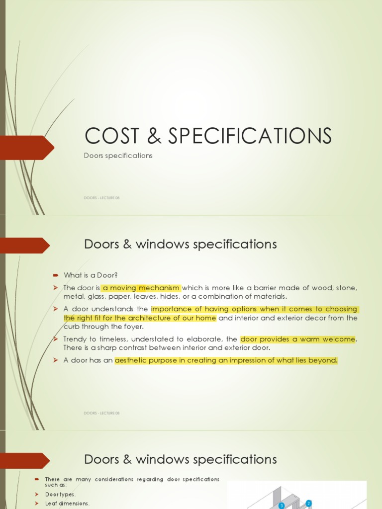 Cost & Specifications - 08 | PDF | Door | Window