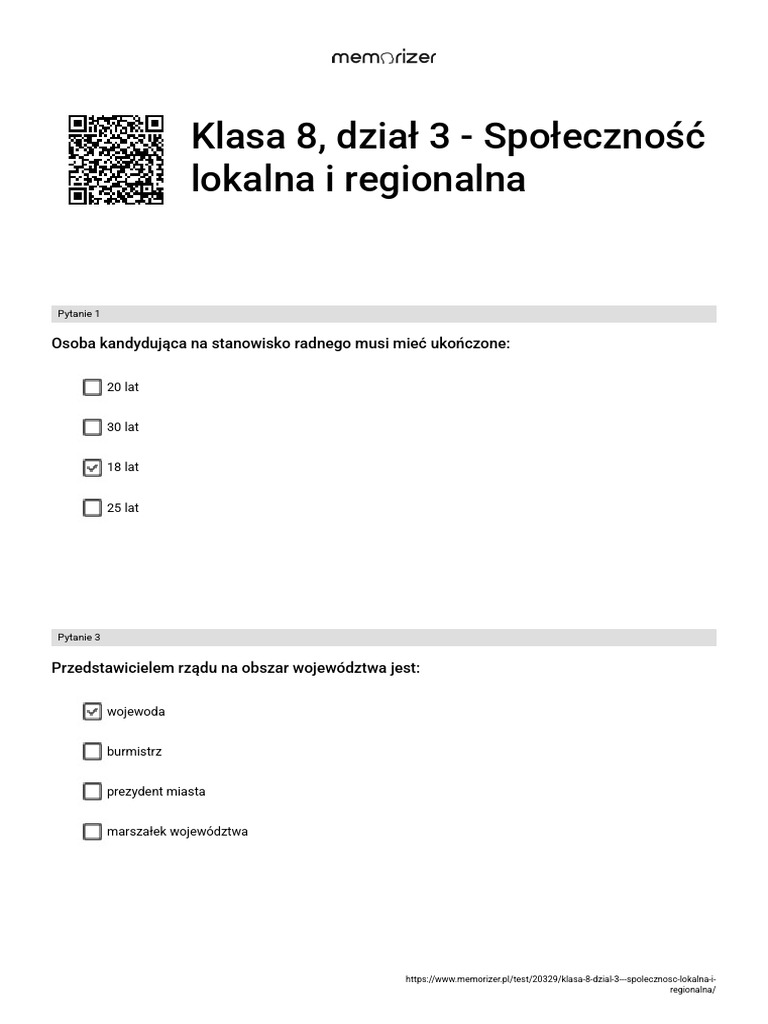 Społeczność Lokalna I Regionalna Sprawdzian Klasa 8 Odpowiedzi