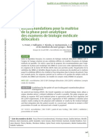 Recommandations Pour La Maîtrise de La Phase Post-Analytique Des Examens de Biologie Médicale Délocalisés