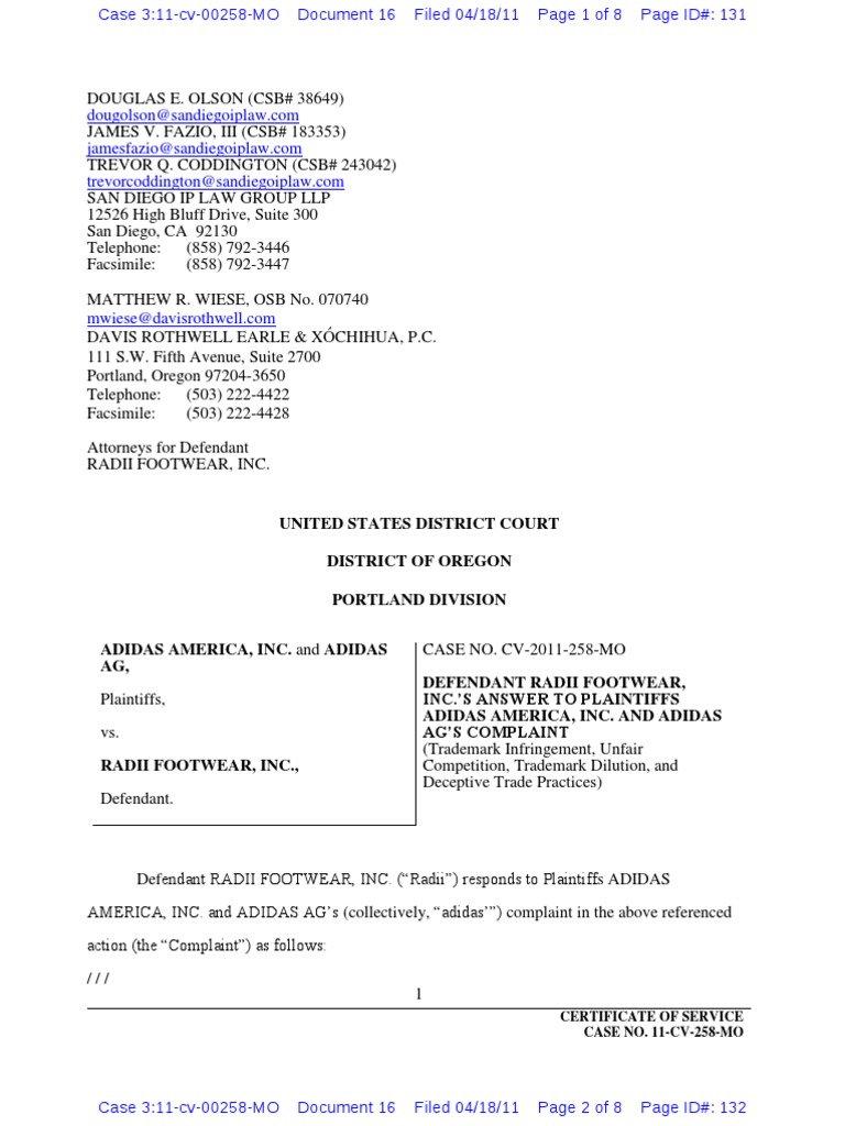 Adidas Radii Answer PDF Laches (Equity) Affirmative Defense