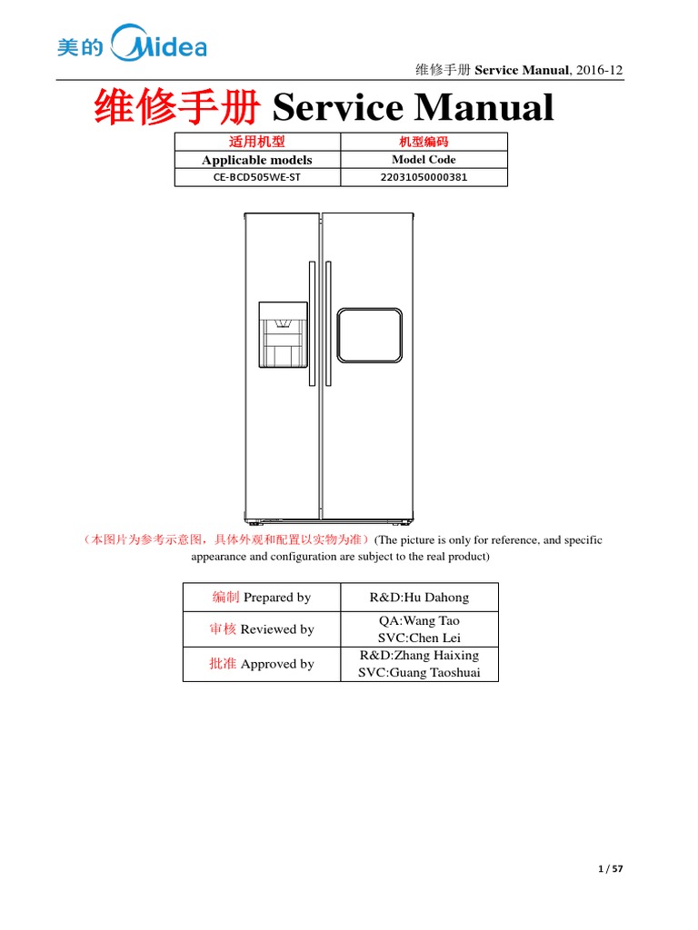 Heladera Midea RFS318XAR1 Service Manual Nueva Side by Side PDF