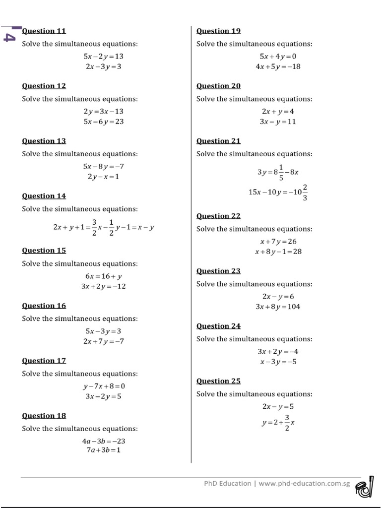 Simultaneous Equation Questions | PDF