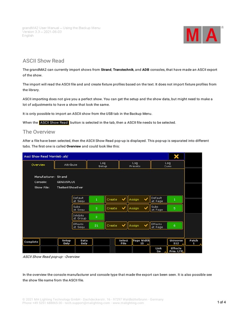 GrandMA2 User Manual-Backup Menu Ascii Show Read-En-V3.3 | PDF ...