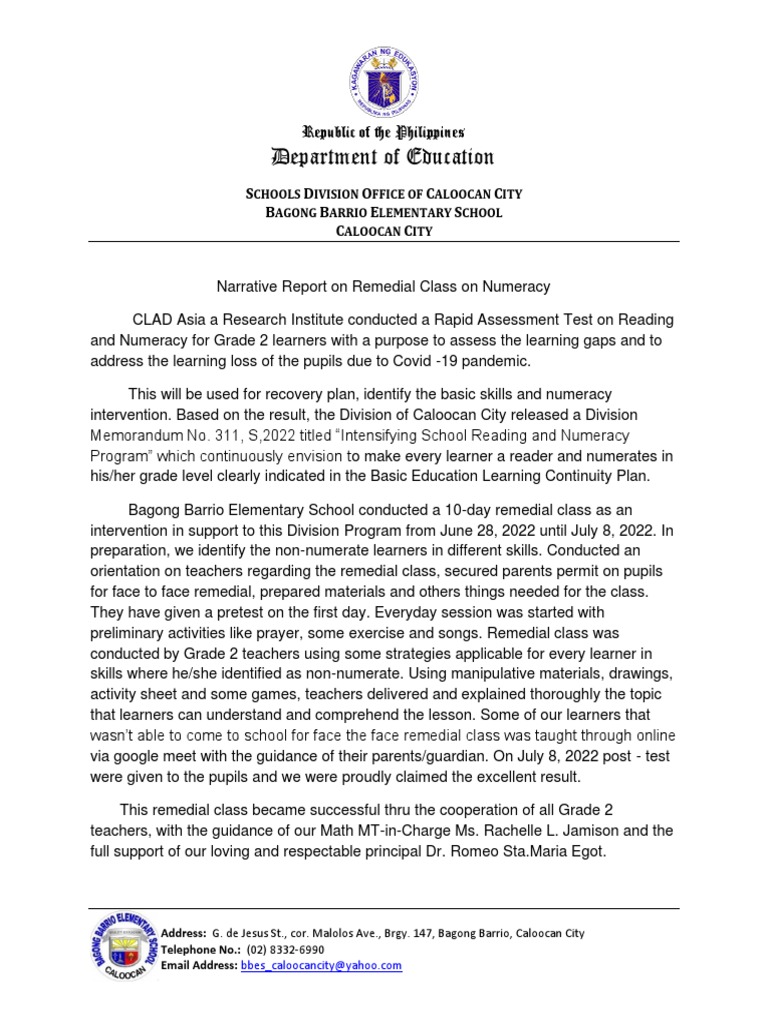 Remedial Numeracy Intervention Report | PDF | Teachers | Cognition