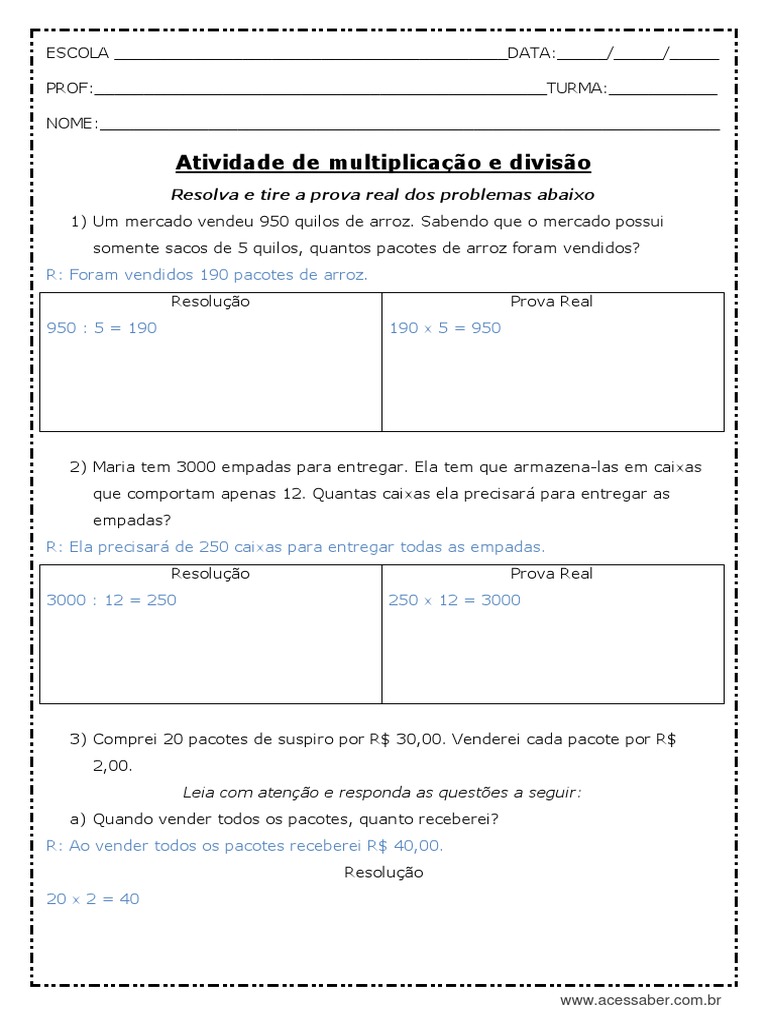 Atividades para o 3º ano de Matemática – Multiplicação por 5