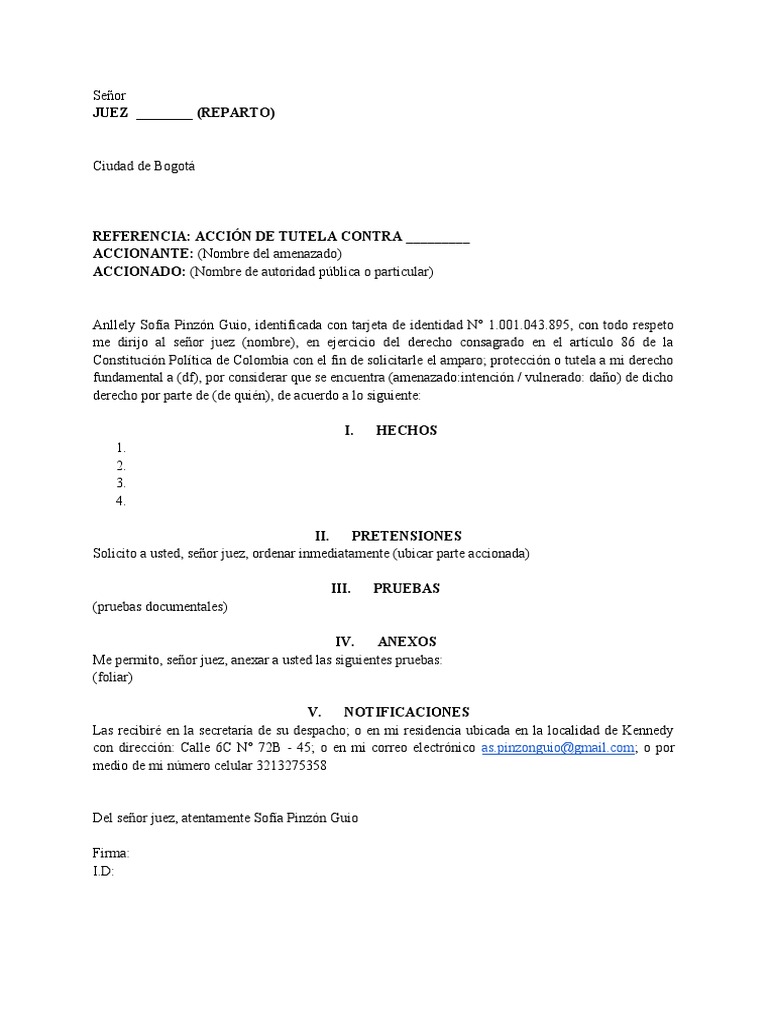 Formato de Acción de Tutela | PDF | Ciencias sociales | Derecho