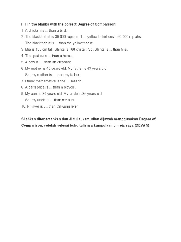 DEGREES OF COMPARISON WORKSHEET FOR CLASS 8 ICSE visual data 3