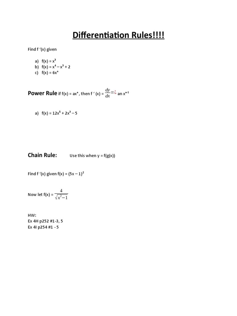 Differentiation Rules Pdf